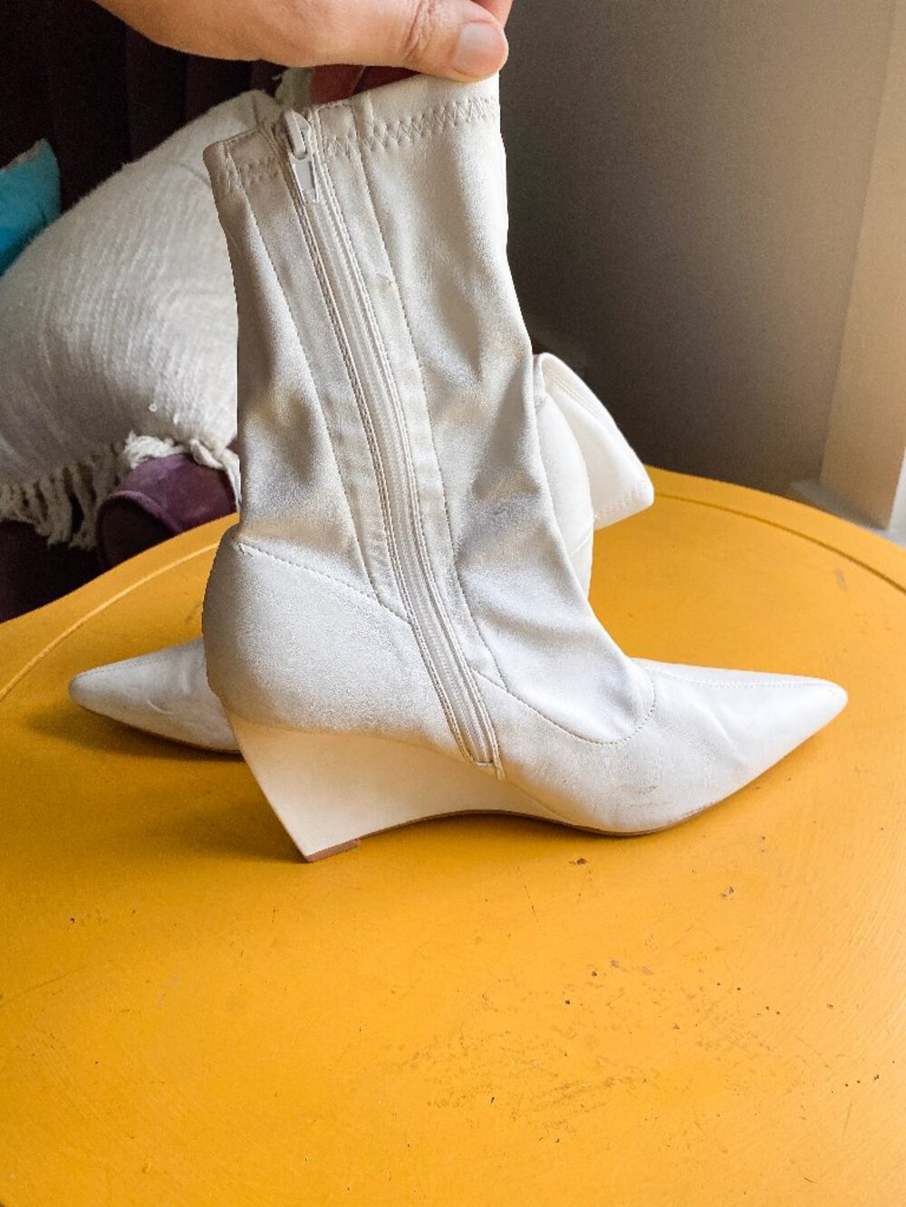 Lulus White Pointed Toe Wedge Ankle Booties
